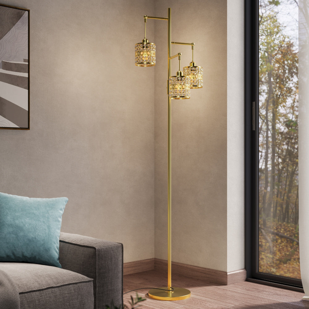 Modern Dimmable Standing Lamp with Glass Drum Lampshade
