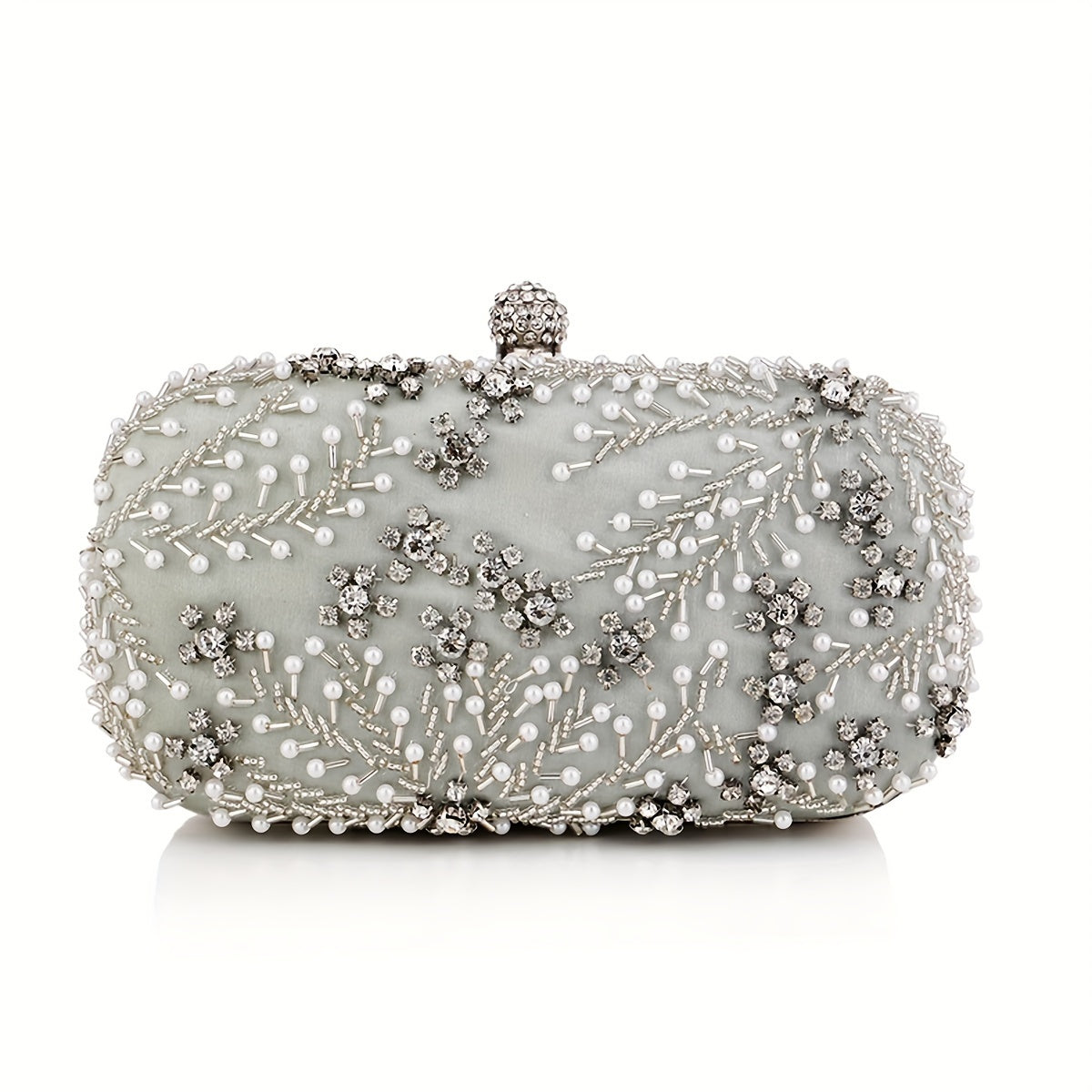 Elegant black satin clutch with rhinestone embellishments and chain