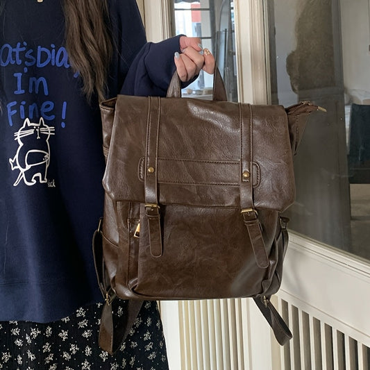 Coffee Brown Vintage-Inspired Backpack for Women with Adjustable Straps