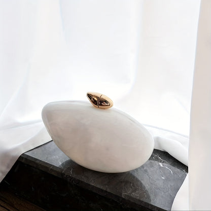 Minimalist Coffee Brown Acrylic Evening Bag with Pearl Chain Strap