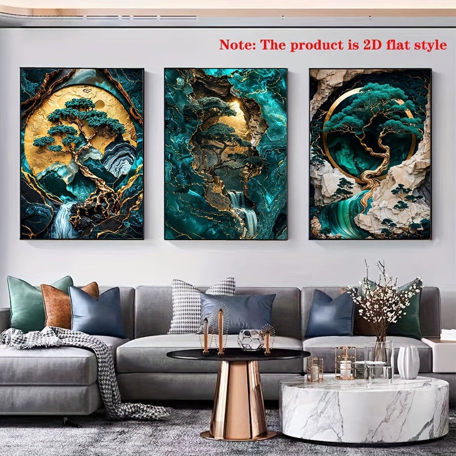 Elegant Jade Green Marble Canvas Art Set for Modern Decor