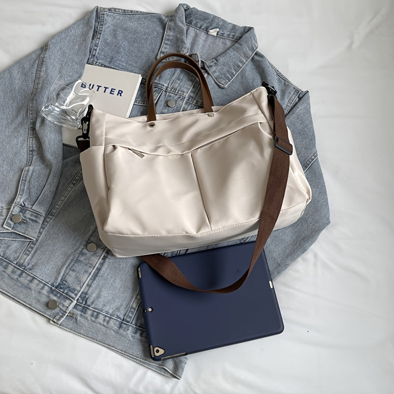 Chic Women's Nylon Tote Bag with Zip Closure and Pockets