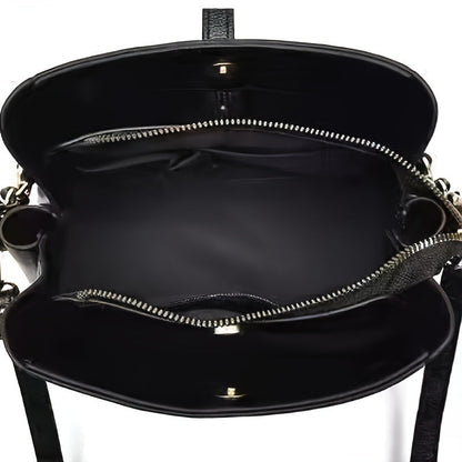 Elegant black crossbody bag with adjustable strap and gold hardware