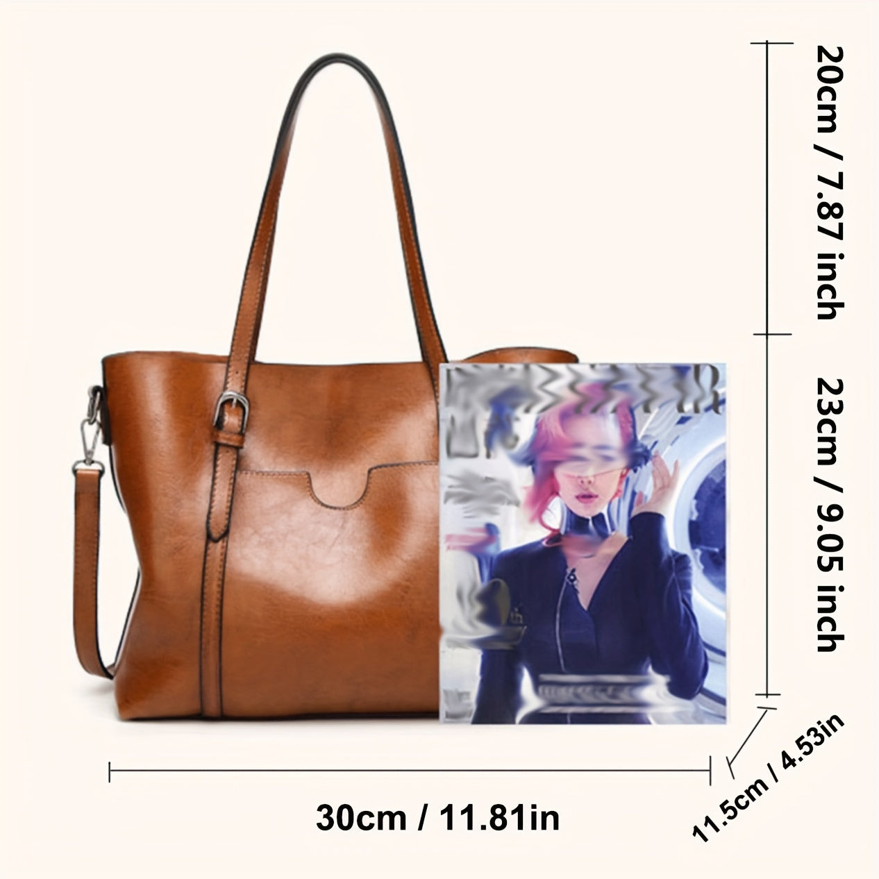 Retro Solid Color Tote: Luxury Commuter Handbag with Large Capacity