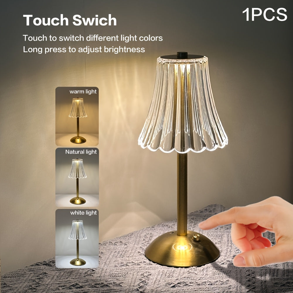 Stylish Metal Table Lamp with Touch Control and Rechargeable Design