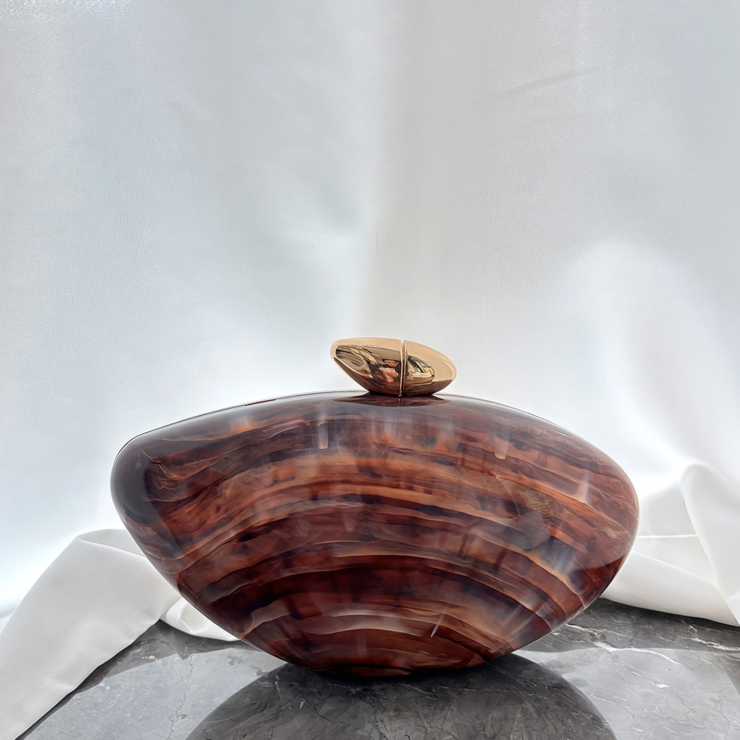 Minimalist Coffee Brown Acrylic Evening Bag with Pearl Chain Strap