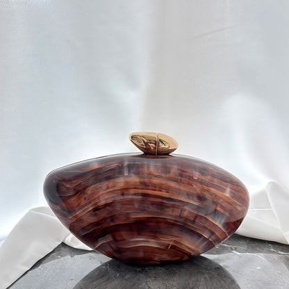 Minimalist Coffee Brown Acrylic Evening Bag with Pearl Chain Strap