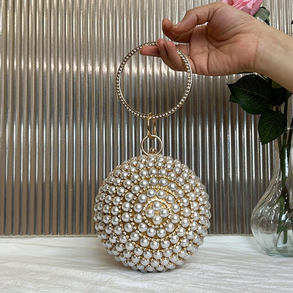 Elegant Faux Pearl Evening Bag with Rhinestone Accents