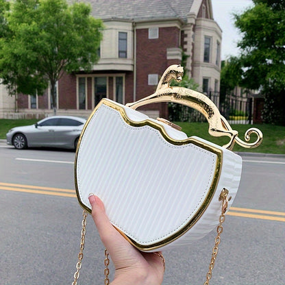 Chic White Clip-On Bag with Gold Chain Strap for Daily Use