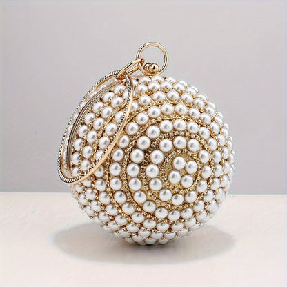 Elegant Faux Pearl Evening Bag with Rhinestone Accents