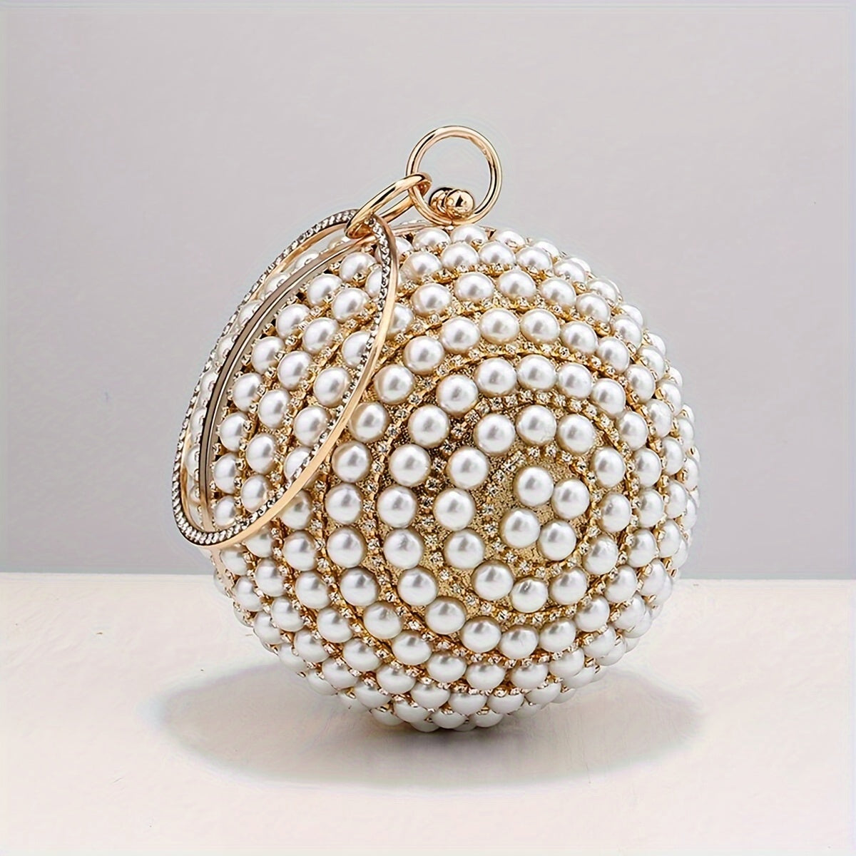 Elegant Faux Pearl Evening Bag with Rhinestone Accents