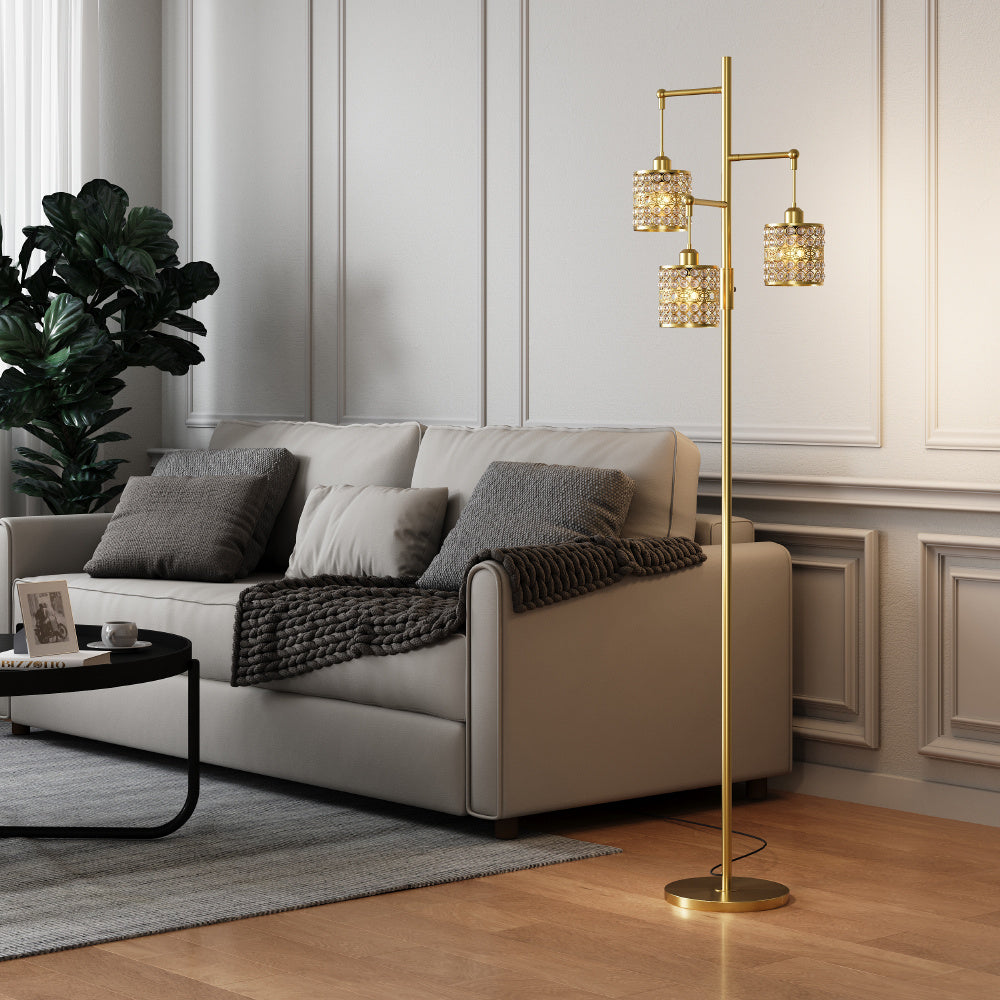 Modern Dimmable Standing Lamp with Glass Drum Lampshade