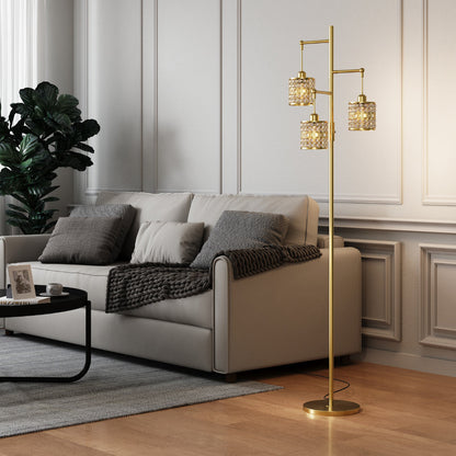 Modern Dimmable Standing Lamp with Glass Drum Lampshade