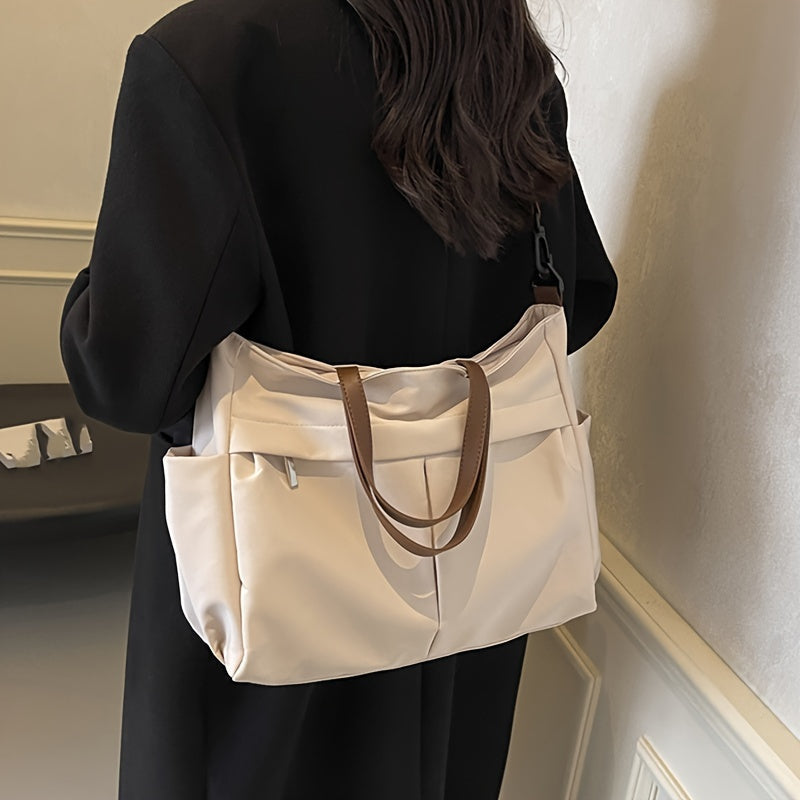 Chic Women's Nylon Tote Bag with Zip Closure and Pockets