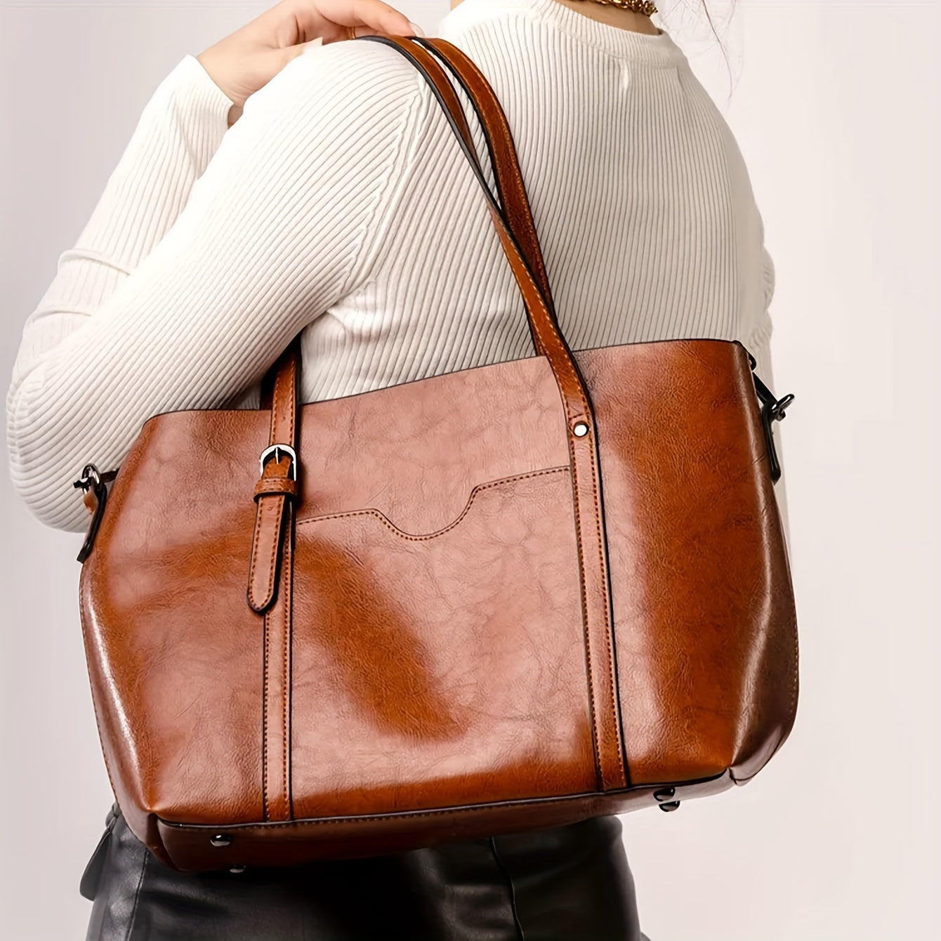 Retro Solid Color Tote: Luxury Commuter Handbag with Large Capacity