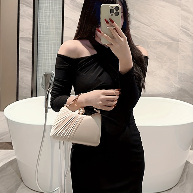 Elegant peach evening clutch with golden accents for weddings