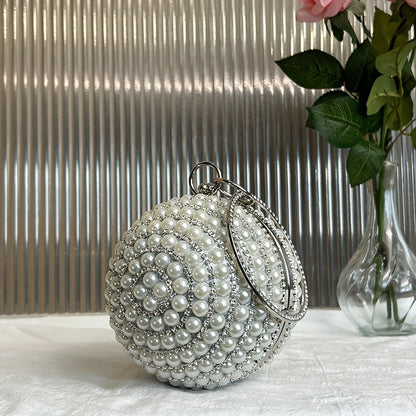 Elegant Faux Pearl Evening Bag with Rhinestone Accents
