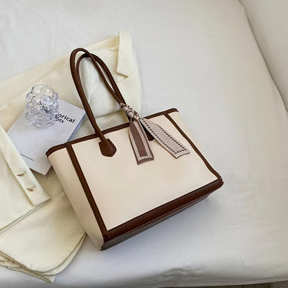 Chic Large Capacity Women's Tote Bag with Scarf Accent