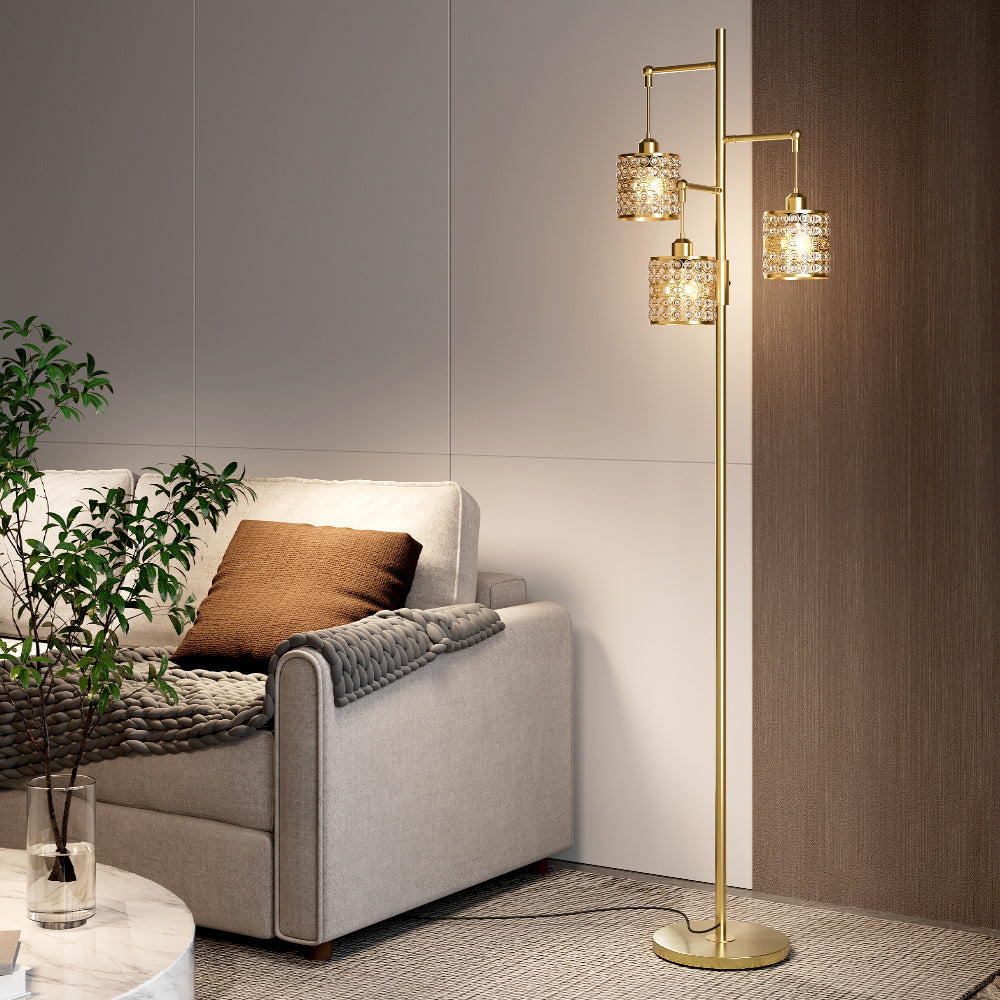 Modern Dimmable Standing Lamp with Glass Drum Lampshade