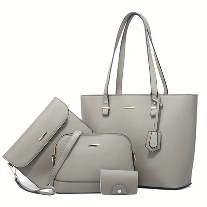 Chic 4-Piece Solid Color Tote Bag Set with Clutch