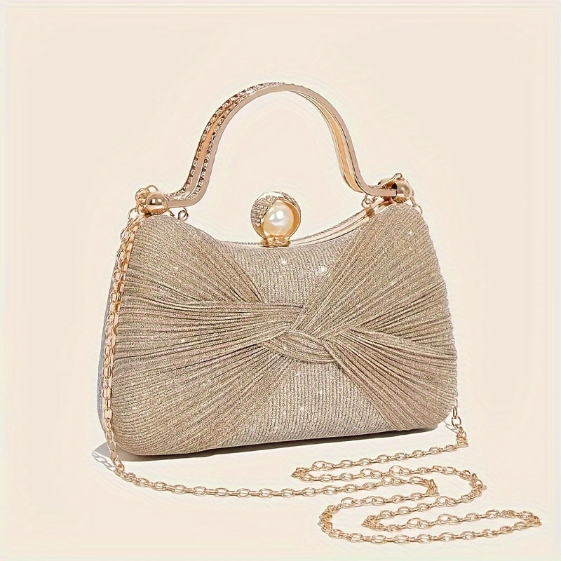 Elegant golden clutch purse with detachable strap for events
