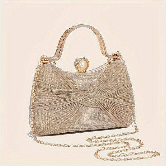 Elegant golden clutch purse with detachable strap for events