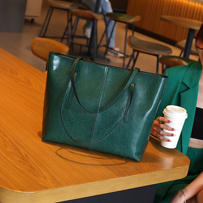 Elegant vintage red leather tote with large capacity design