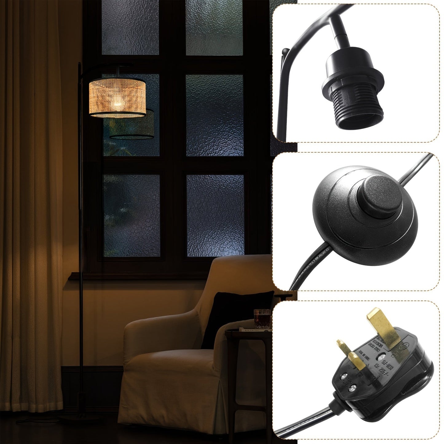 Boho Rattan Floor Lamp with Footswitch for Rustic Spaces