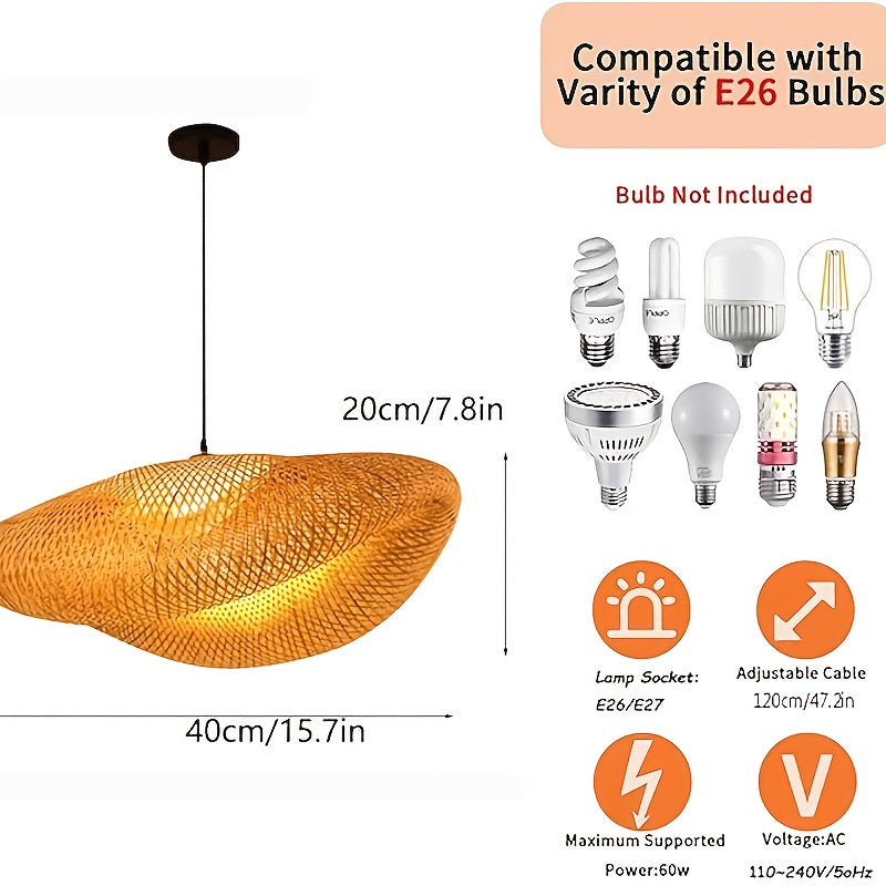 Hand-Woven Bamboo Pendant Light for Modern Farmhouse Style