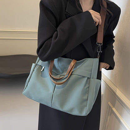 Chic Women's Nylon Tote Bag with Zip Closure and Pockets