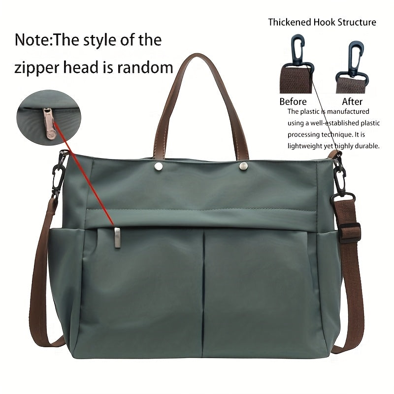 Chic Women's Nylon Tote Bag with Zip Closure and Pockets