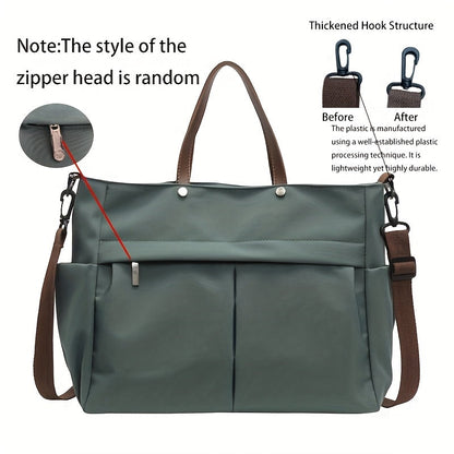 Chic Women's Nylon Tote Bag with Zip Closure and Pockets