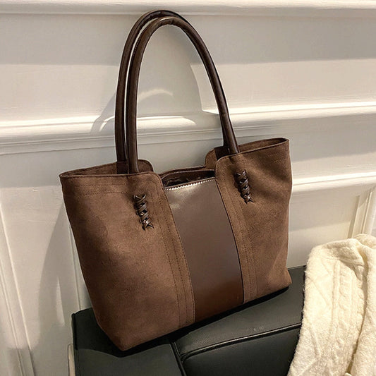 NYXIA Vintage Tote Bag: Large Capacity Brown Two-Tone Handbag