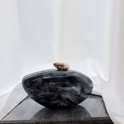 Minimalist Coffee Brown Acrylic Evening Bag with Pearl Chain Strap