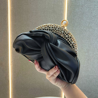 Elegant Mini Clutch with Rhinestone Crown and Removable Strap