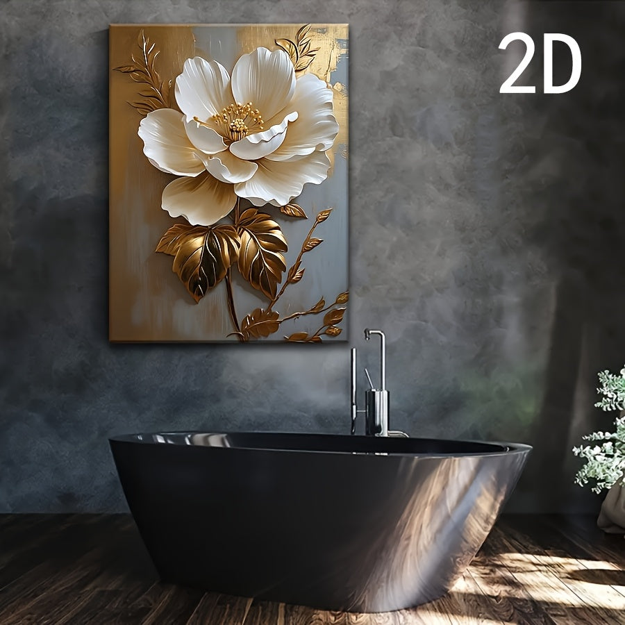 Elegant White Flower Oil Painting: Modern Abstract Wall Art