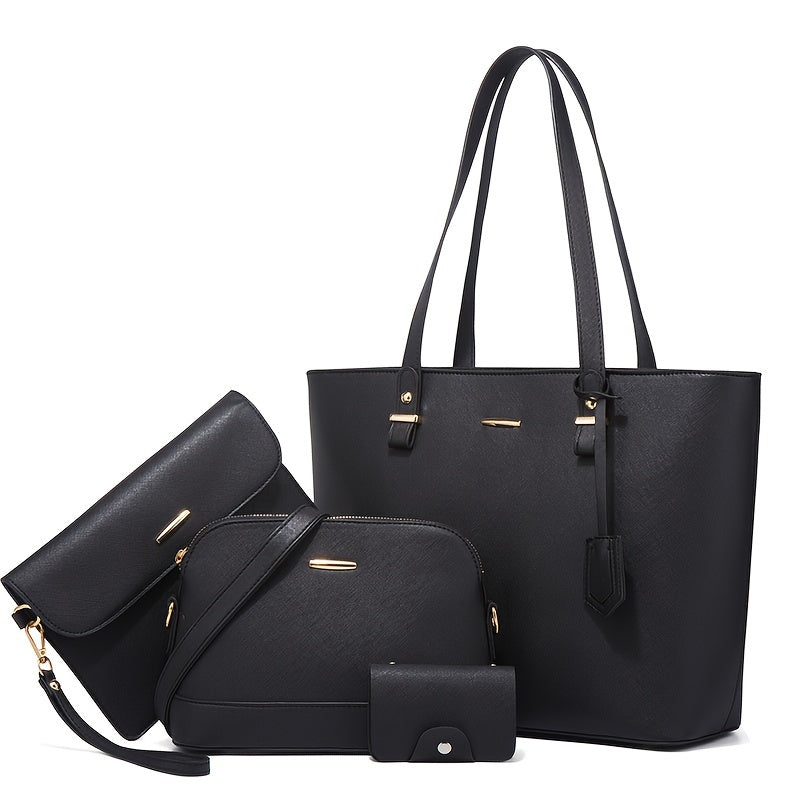 Chic 4-Piece Solid Color Tote Bag Set with Clutch