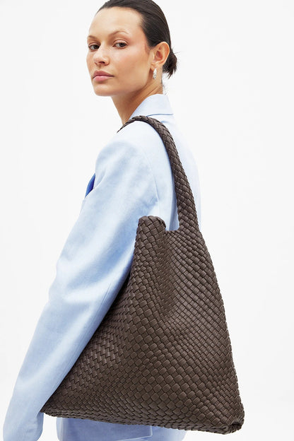 Stylish Elantra Braided Tote: Handwoven Vegan Leather Bag